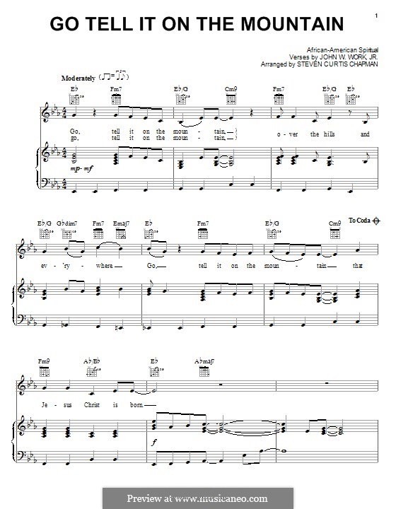 Go, Tell it on the Mountain: For voice and piano (or guitar) by John W. Work Jr.