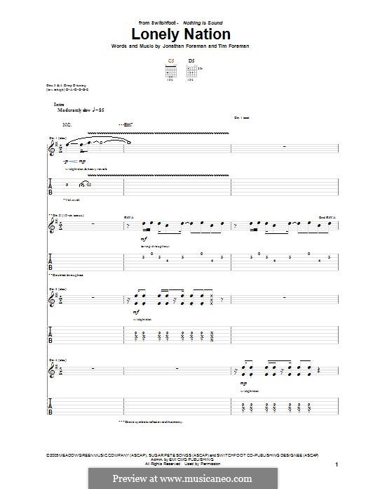 Lonely Nation (Switchfoot): For guitar with tab by Jonathan Foreman, Tim Foreman