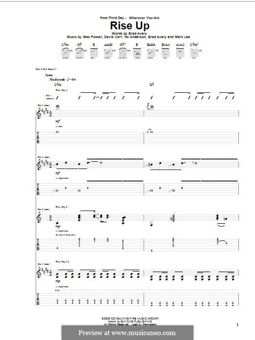Rise Up (Third Day): For guitar with tab by Brad Avery, Tai Anderson, David Carr, Mac Powell, Mark Lee