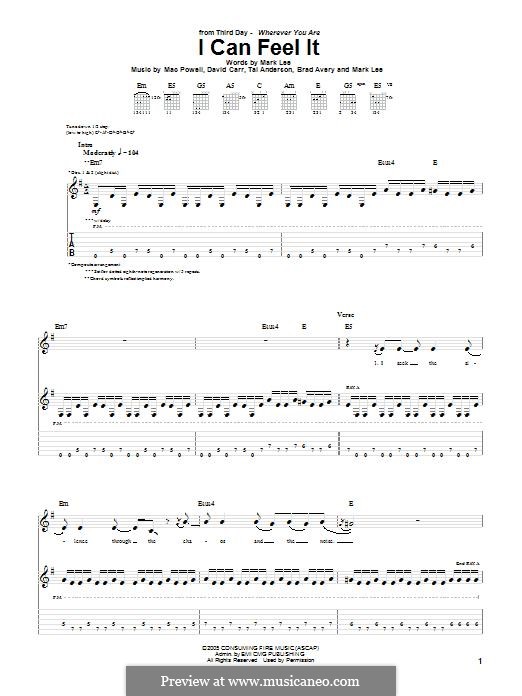 I Can Feel It (Third Day): For guitar with tab by Brad Avery, Tai Anderson, David Carr, Mac Powell, Mark Lee