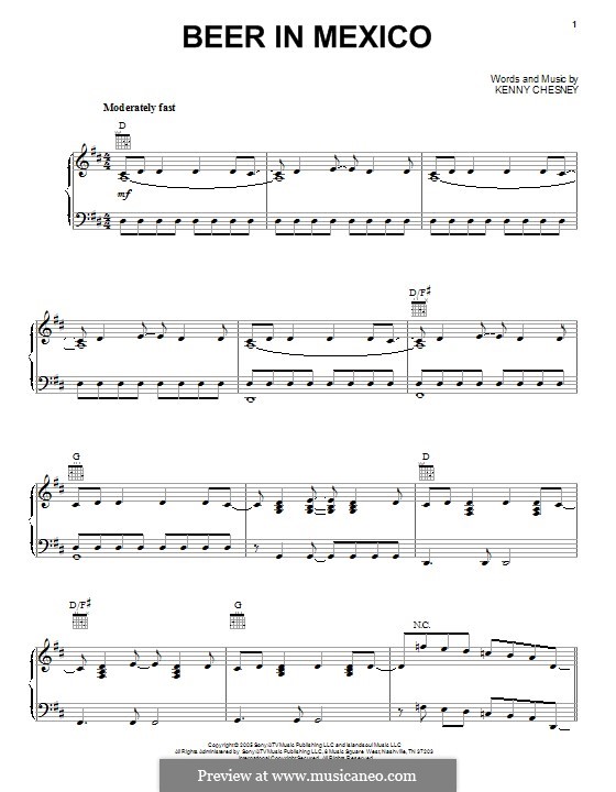 Beer in Mexico by K. Chesney sheet music on MusicaNeo