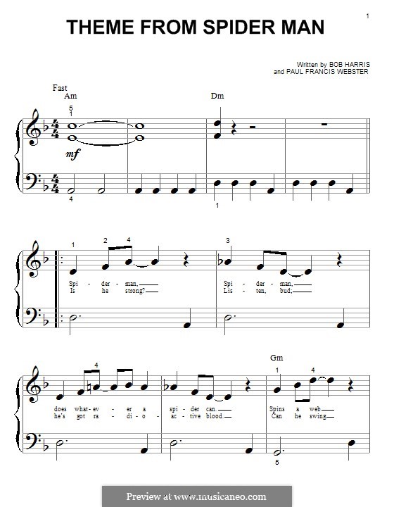 Theme From Spider Man By P F Webster Sheet Music On Musicaneo