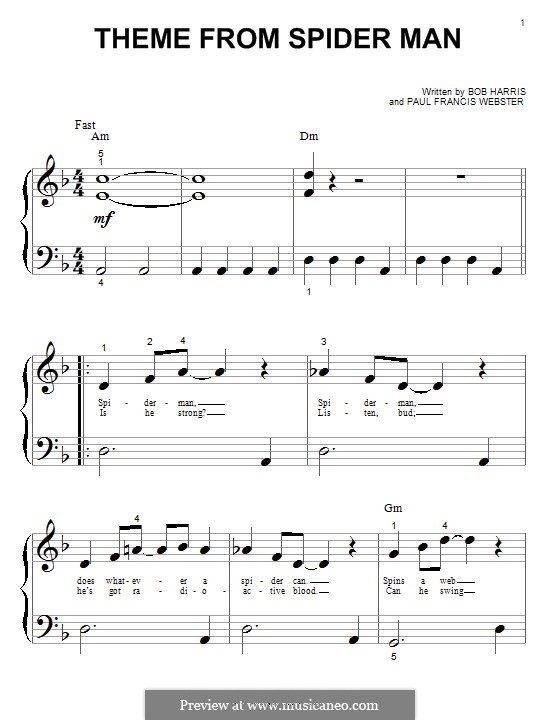 Theme From Spider-Man Sheet Music, Paul Francis Webster