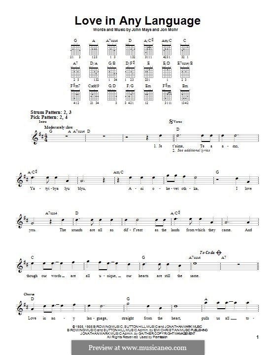 Love in Any Language (Sandi Patty): For guitar with tab by Jon Mohr, John Mays