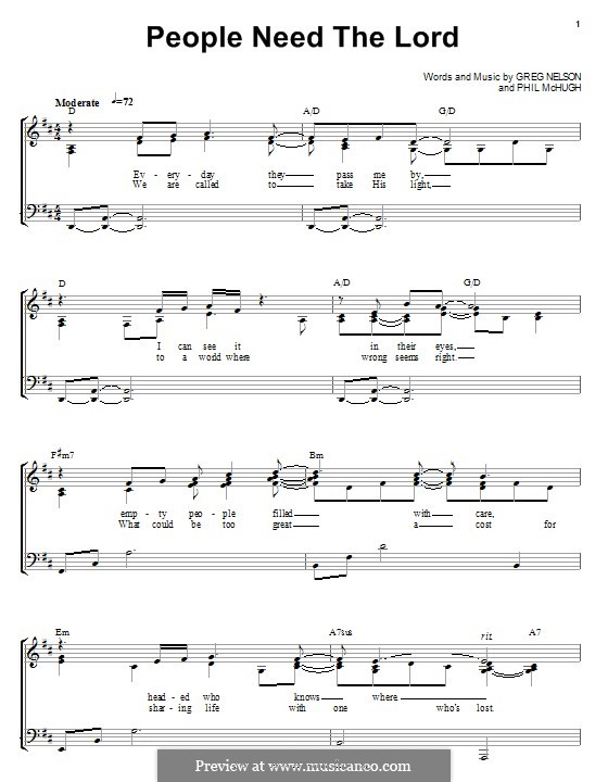 People Need the Lord: For voice and piano (or guitar) by Greg Nelson, Phill McHugh