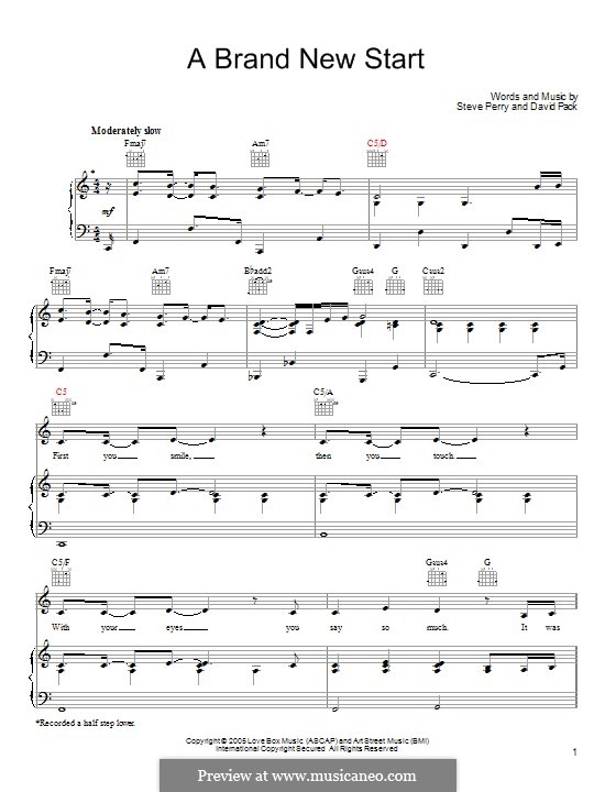 A Brand New Start: For voice and piano (or guitar) by David Pack, Steve Perry