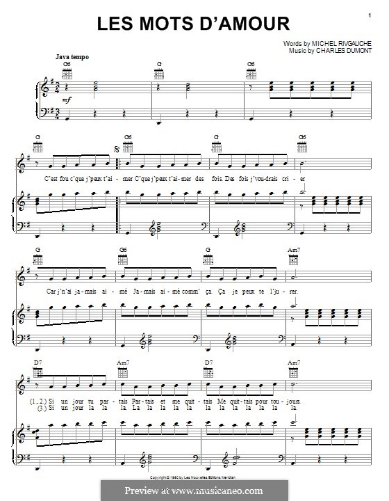 Les Mots D Amour Edith Piaf By C Dumont Sheet Music On Musicaneo