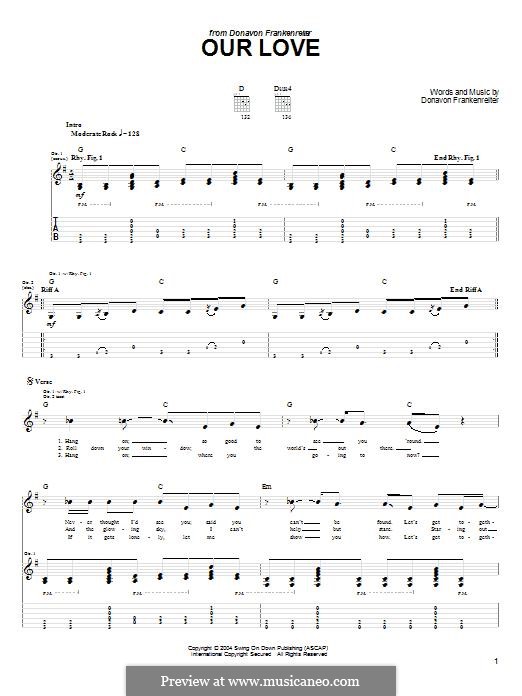 Our Love: For guitar with tab by Donavon Frankenreiter