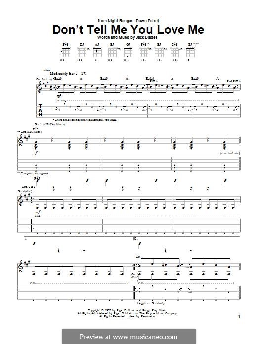 Don't Tell Me You Love Me (Night Ranger): For guitar with tab by Jack Blades