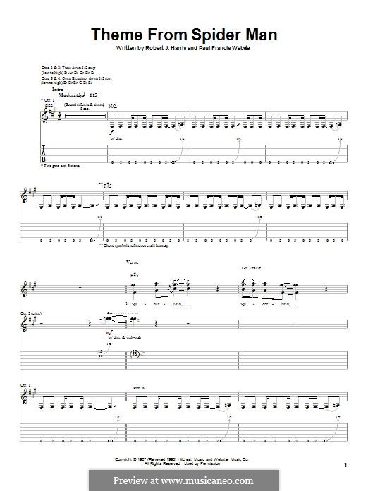 Theme from Spider Man: For guitar with tab by Paul Francis Webster