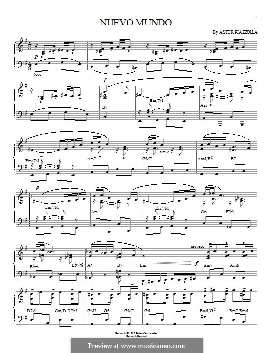 Nuevo Mundo: For piano by Astor Piazzolla