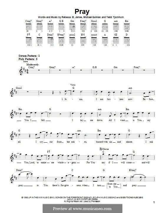 Pray: For guitar with tab by Rebecca St. James, Tedd Tjornhom, Michael Quinlan