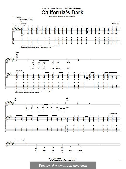 California's Dark (The Nightwatchman): For guitar with tab by Tom Morello