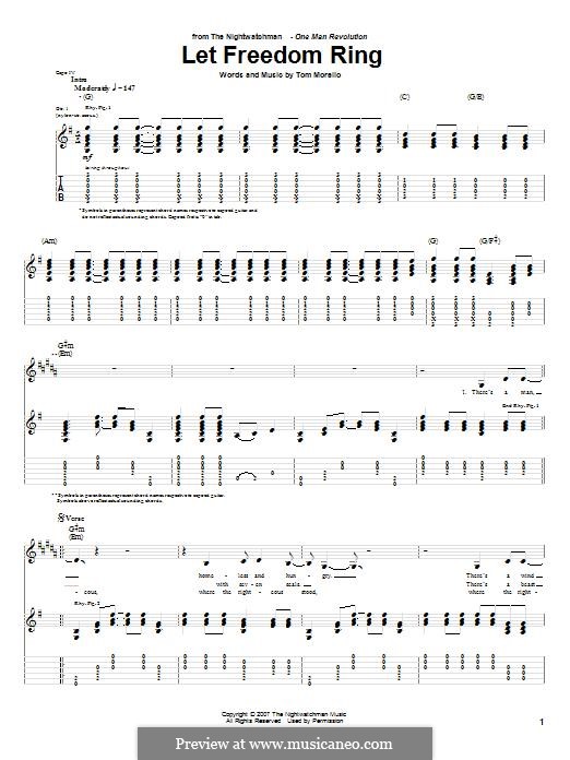 Let Freedom Ring (The Nightwatchman): For guitar with tab by Tom Morello