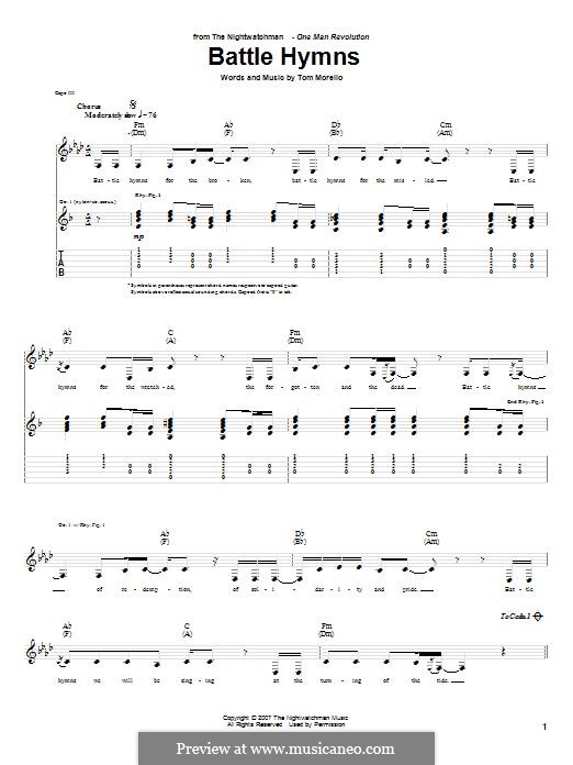 Battle Hymns (The Nightwatchman): For guitar with tab by Tom Morello