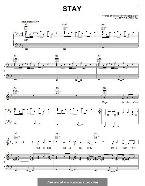 Stay (Robbie Seay Band): For voice and piano (or guitar) by Tedd Tjornhom, Robbie Seay
