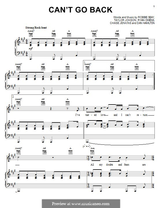 Can't Go Back (Robbie Seay Band): For voice and piano (or guitar) by Taylor Johnson, Robbie Seay, Dan Hamilton, Ryan Owens, Chase Jenkins