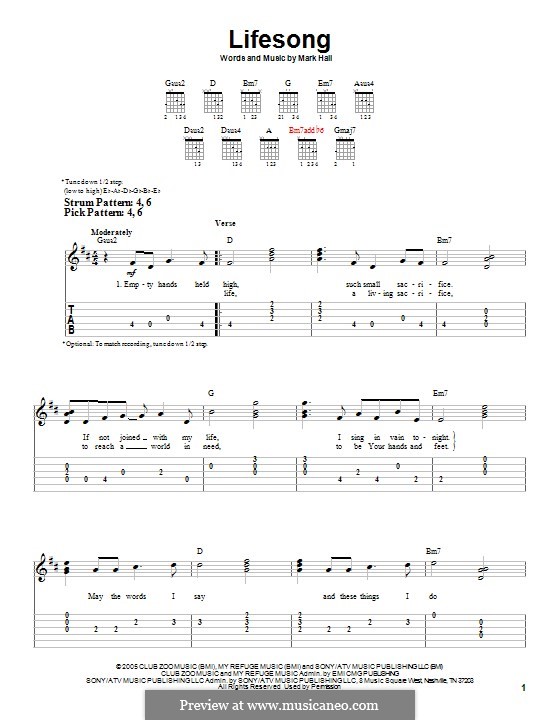 Lifesong (Casting Crowns): For guitar with tab by Mark Hall