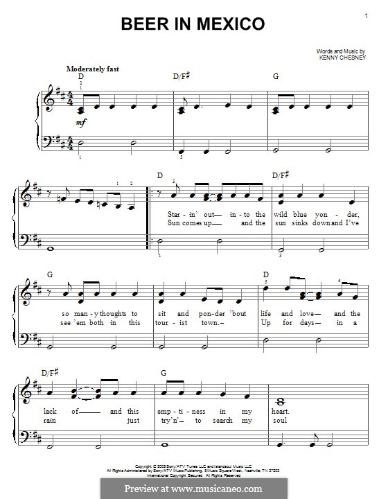 Beer in Mexico by K. Chesney sheet music on MusicaNeo