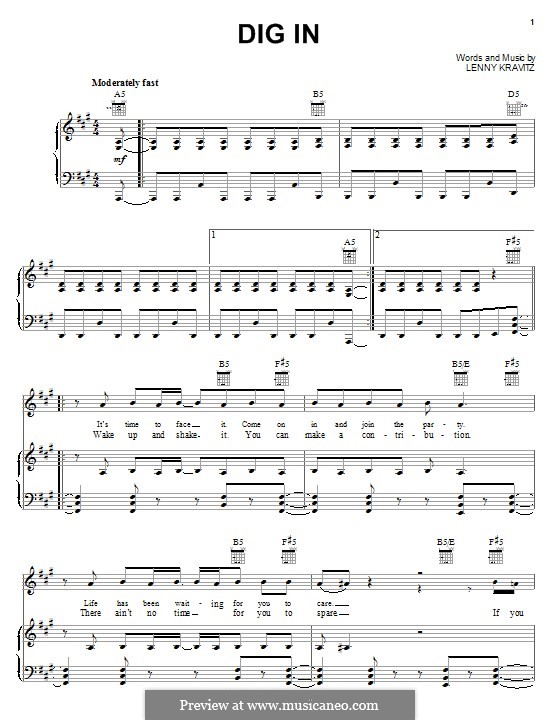 Dig in: For voice and piano (or guitar) by Lenny Kravitz