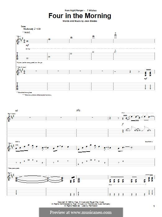 Four in the Morning (Night Ranger): For guitar with tab by Jack Blades