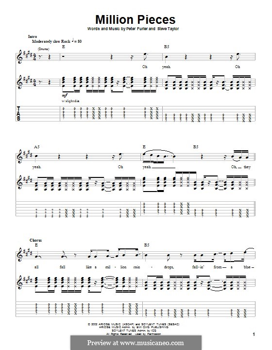 Million Pieces (Newsboys): For guitar with tab by Peter Furler, Steve Taylor