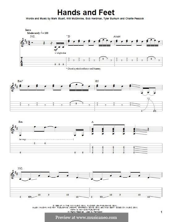 Hands and Feet (Audio Adrenaline): For guitar with tab by Charlie Peacock, Bob Herdman, Mark Stuart, Will McGinniss, Tyler Burkum