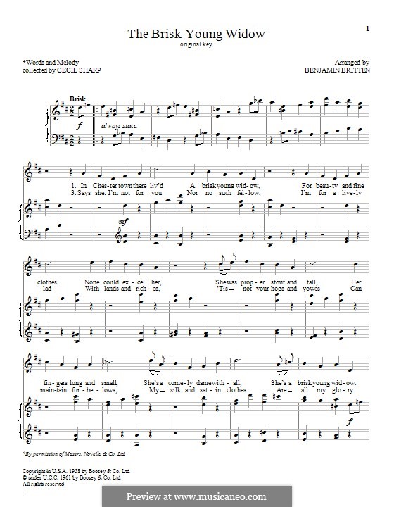 The Brisk Young Widow: For voice and piano by Cecil Sharp