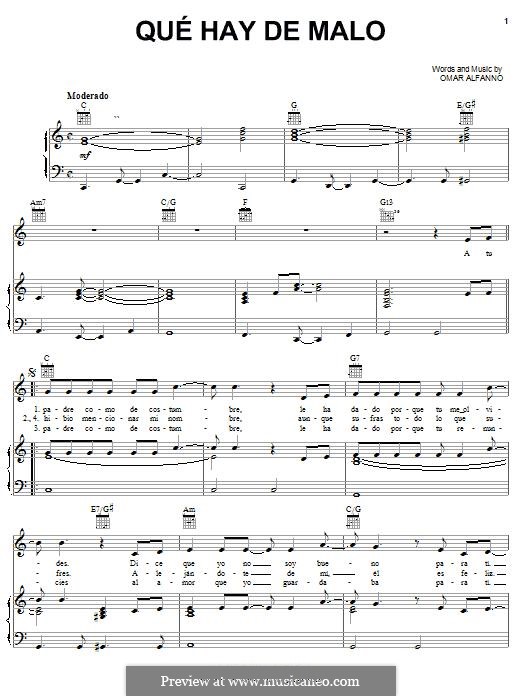 Que Hay de Malo (Jerry Rivera): For voice and piano (or guitar) by Omar Alfanno