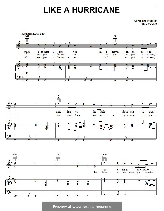 Like a Hurricane: For voice and piano (or guitar) by Neil Young