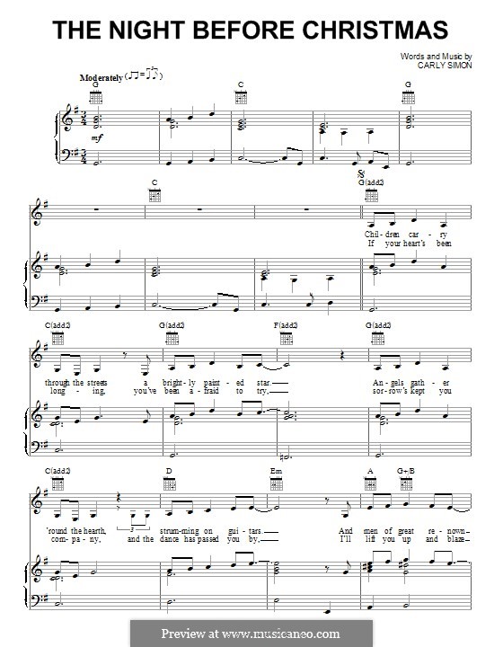 Lyrics The Night Before Christmas Carly Simon The Night Before Christmas by C. Simon - sheet music on MusicaNeo