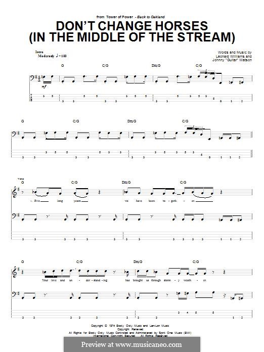 Don't Change Horses (In the Middle of the Stream): For bass guitar with tab by Johnny Watson, Leonard Williams