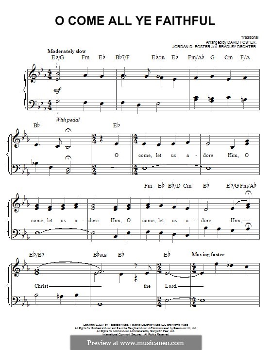 O Come All Ye Faithful: For piano by folklore