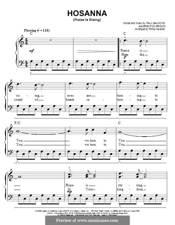 Hosanna (Praise Is Rising) sheet music for voice, piano or guitar