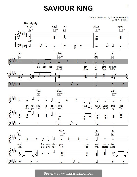 Saviour King (Hillsong United): For voice and piano (or guitar) by Mia Fieldes, Marty Sampson
