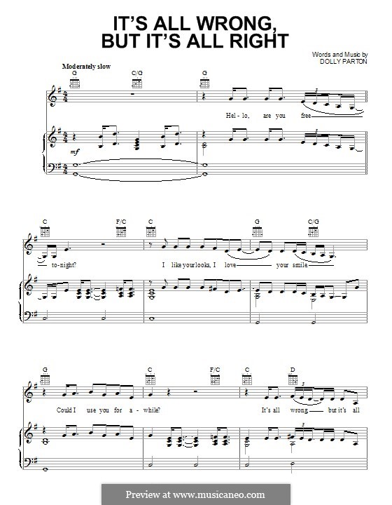 It's All Wrong, But It's All Right: For voice and piano (or guitar) by Dolly Parton