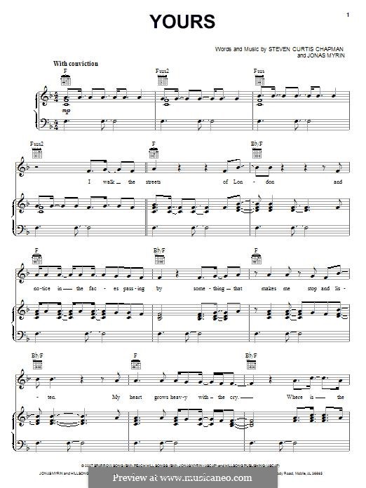 Yours: For voice and piano (or guitar) by Jonas Myrin, Steven Curtis Chapman