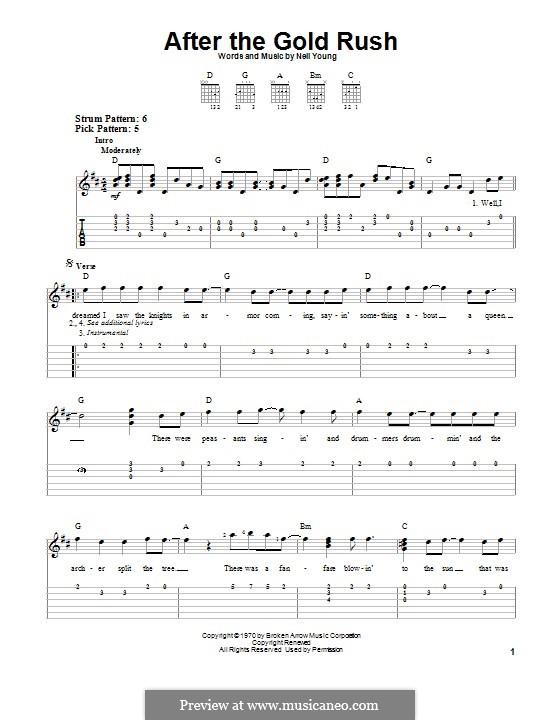 After the Gold Rush: For guitar with tab by Neil Young