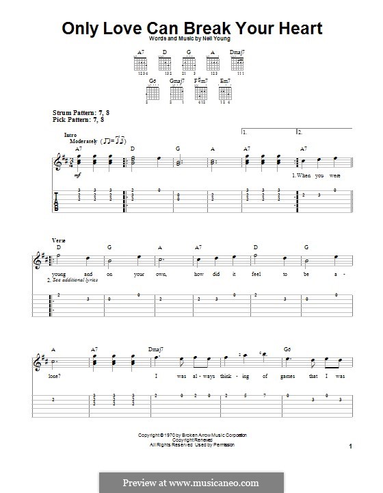 Only Love Can Break Your Heart: For guitar with tab by Neil Young