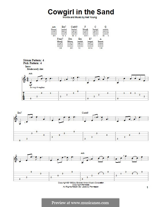 Cowgirl in the Sand: For guitar with tab by Neil Young