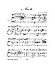 Six Bagatelles for Violin and Piano, Op.51: No.4 A la Mazurka – score, part by César Cui