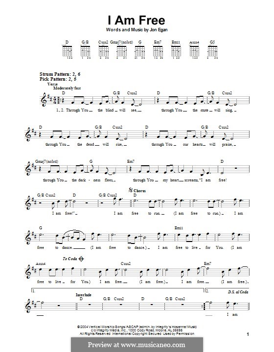 I am Free (Newsboys): For guitar with tab by Jon Egan