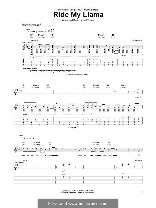Ride My Llama: For guitar with tab by Neil Young