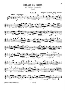 Sonata da Chiesa a tre per due violini e basso continuo, Op.3 No.5: Violin I part by Evaristo Felice Dall'Abaco