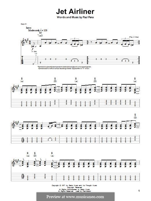 Jet Airliner (The Steve Miller Band): For guitar with tab by Paul Pena