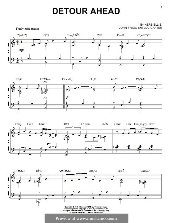 Detour Ahead: For piano by Herb Ellis, John Frigo, Lou Carter