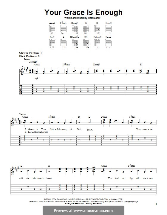 Your Grace is Enough: For guitar with tab by Matt Maher