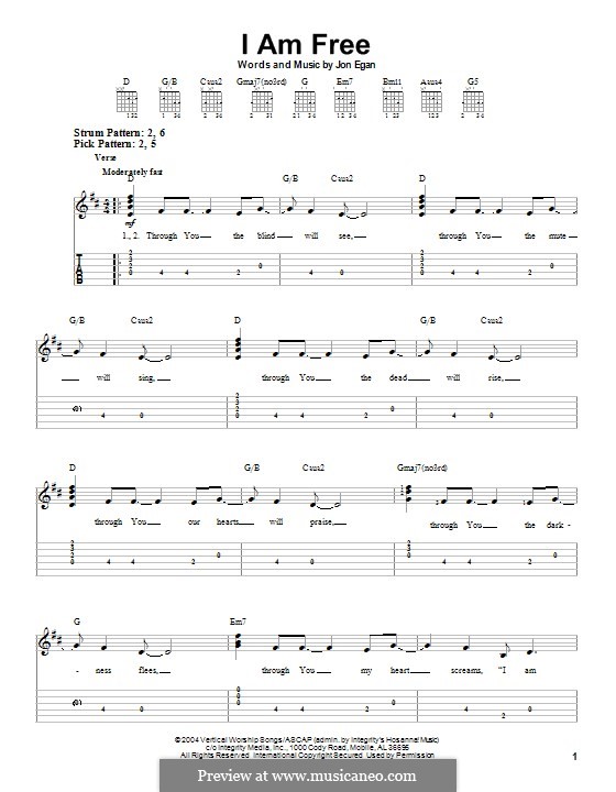 I am Free (Newsboys): For guitar with tab by Jon Egan