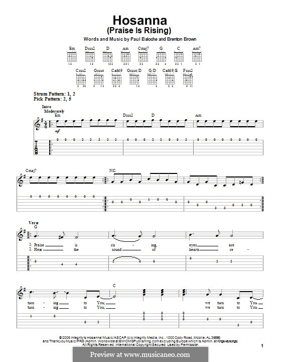 Hosanna (Praise is Rising): For guitar with tab by Paul Baloche, Brenton Brown