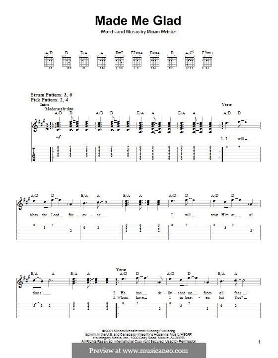 Made Me Glad: For guitar with tab by Miriam Webster